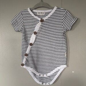 Rabbit + Bear Striped Gray Baby Onesie
